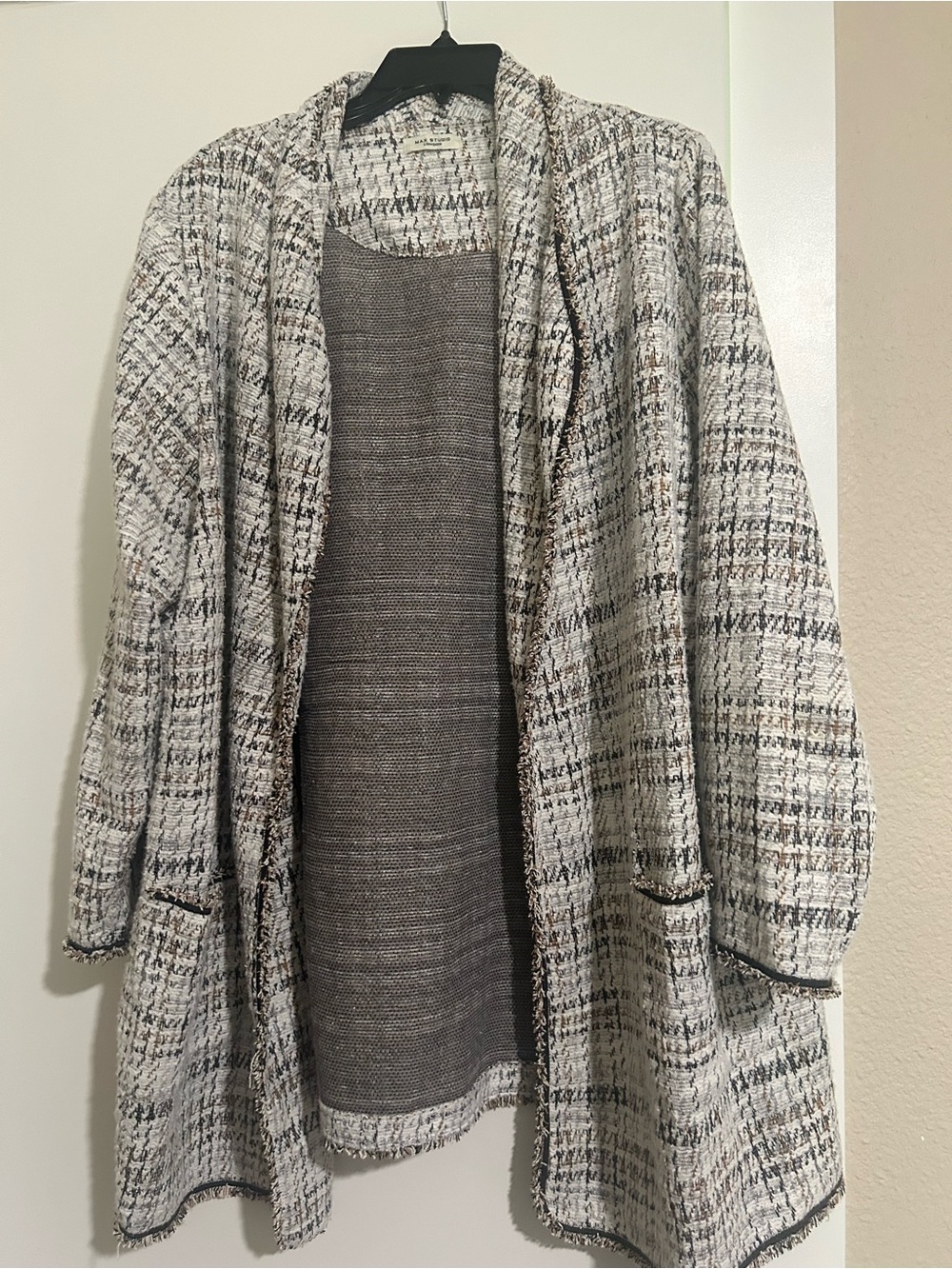 Max Studio Gray & White Tweed Open-Front Blazer